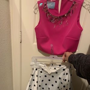 polka dot cocktail dress with 2 different tops